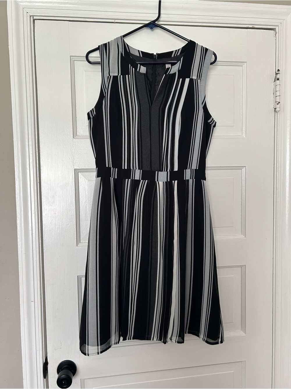 Halogen Black and White Vertical Stripe Midi Dress